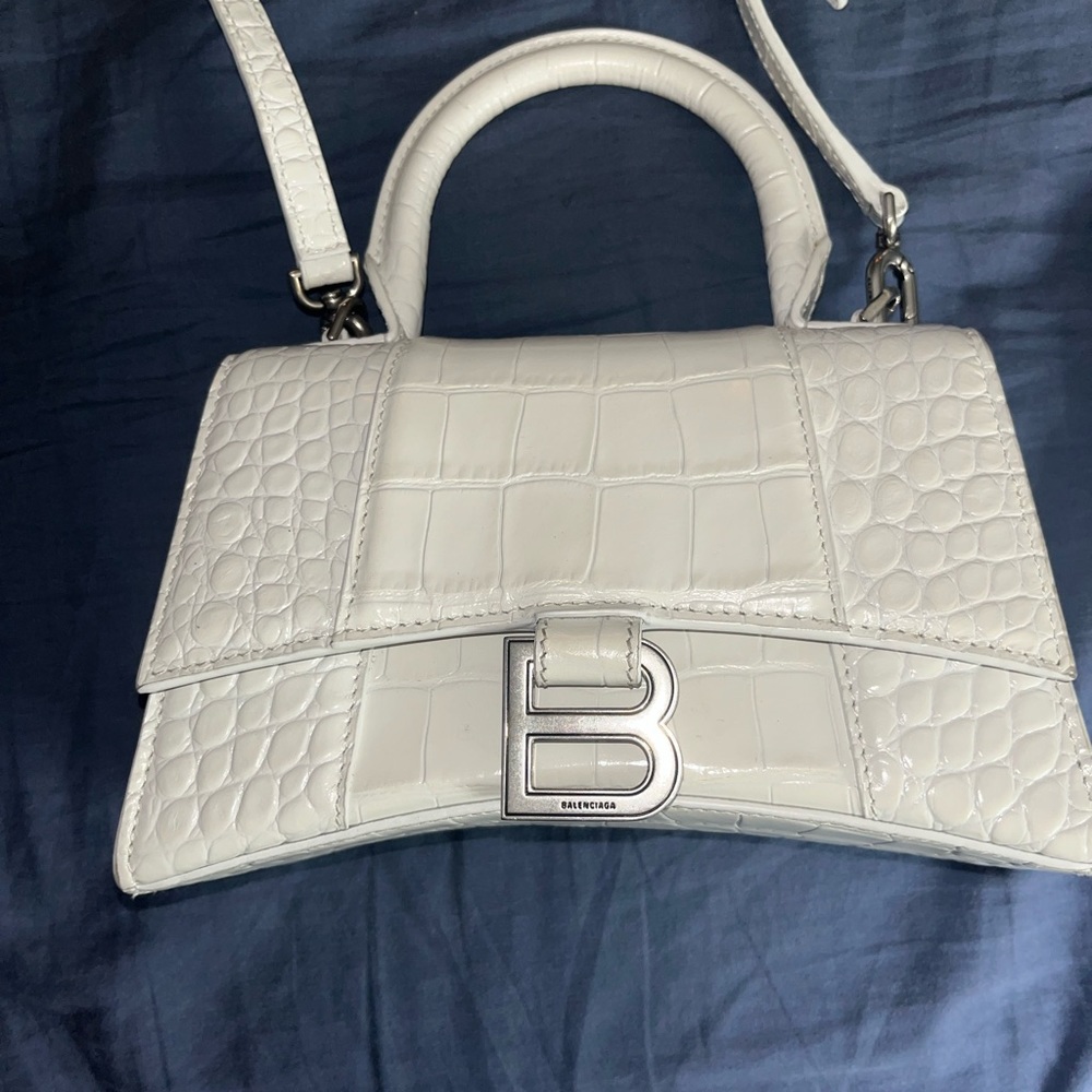 WOMEN'S HOURGLASS XS HANDBAG CROCODILE EMBOSSED IN WHITE